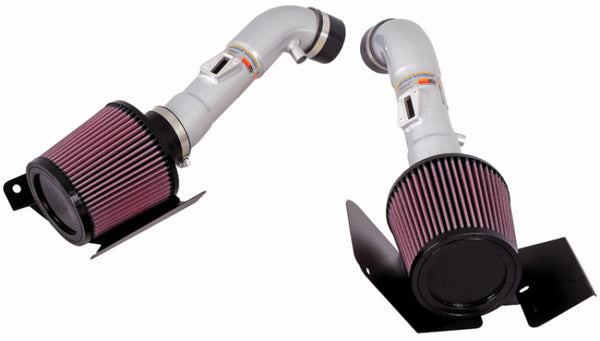 K&N 07-08 350z Dual Silver Typhoon Short Ram Intake - Bull Strap