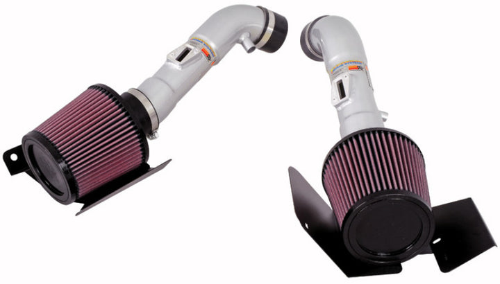 K&N 07-08 350z Dual Silver Typhoon Short Ram Intake - Bull Strap