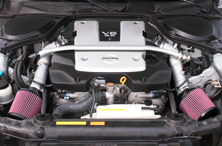 K&N 07-08 350z Dual Silver Typhoon Short Ram Intake - Bull Strap
