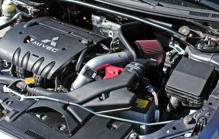 K&N 07 Mitsubishi Lancer L4-2.0L Silver Typhoon Short Ram Intake - Bull Strap