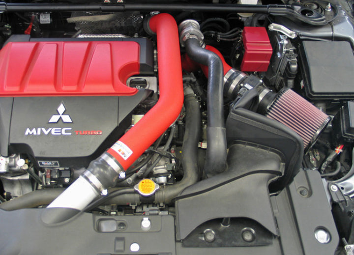 K&N 08-09 Mitsubishi Evo X Wrinkle Red Typhoon Short Ram Intake - Bull Strap