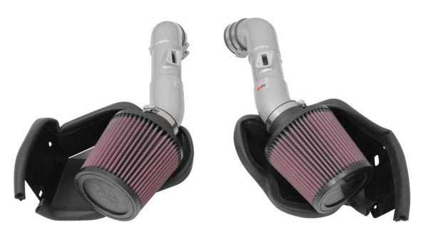K&N 14-15 Infiniti Q50 3.7L V6 Dual Silver Typhoon Short Ram Intakes - Bull Strap