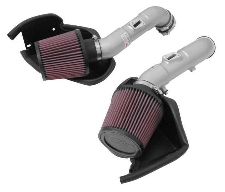 K&N 14-15 Infiniti Q50 3.7L V6 Dual Silver Typhoon Short Ram Intakes - Bull Strap