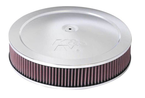 K&N 14in Red Custom Air Cleaner Assembly - 5.125in ID x 14in OD x 2.75in H x 1.25in Drop Base - Bull Strap