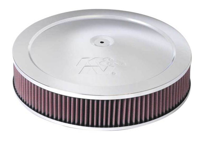 K&N 14in Red Custom Air Cleaner Assembly - 5.125in ID x 14in OD x 2.75in H x 1.25in Drop Base - Bull Strap