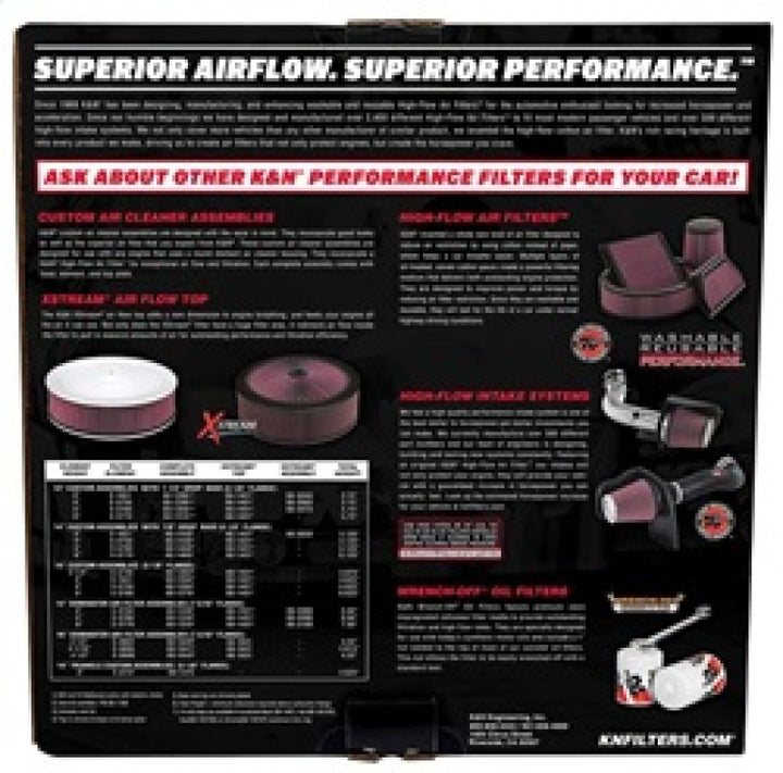 K&N 14in Red Custom Air Cleaner Assembly - 5.125in ID x 14in OD x 2.75in H x 1.25in Drop Base - Bull Strap