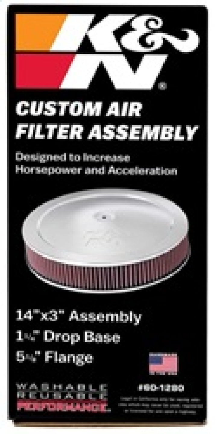 K&N 14in Red Custom Air Cleaner Assembly - 5.125in ID x 14in OD x 2.75in H x 1.25in Drop Base - Bull Strap
