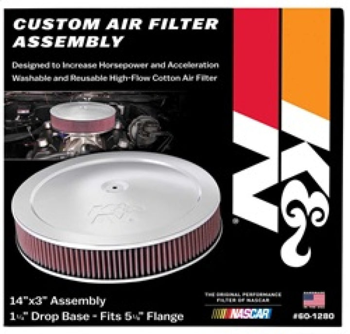 K&N 14in Red Custom Air Cleaner Assembly - 5.125in ID x 14in OD x 2.75in H x 1.25in Drop Base - Bull Strap
