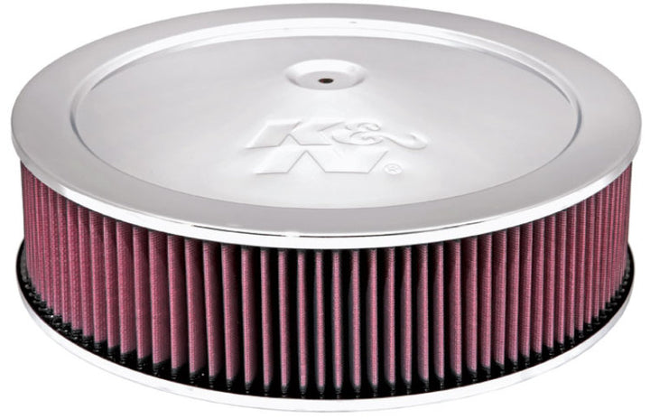 K&N 14in Red Custom Air Cleaner Assembly - 5.125in ID x 14in OD x 3.75in H x 1.25in Drop Base - Bull Strap