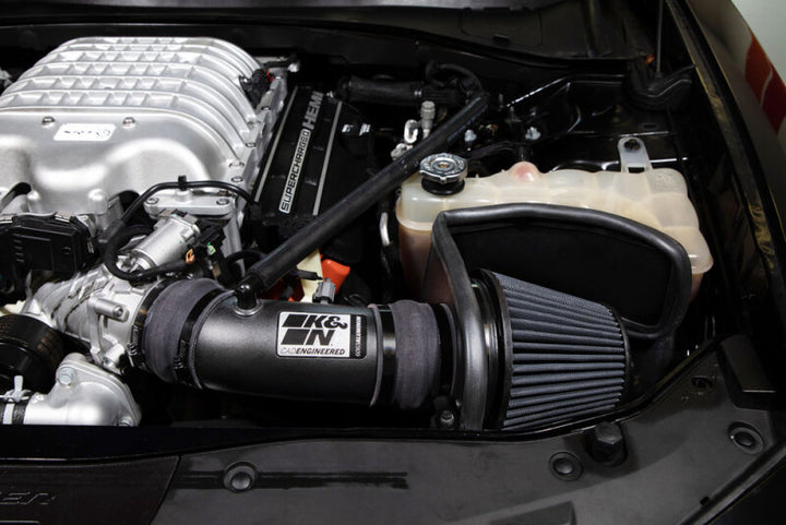 K&N 17-23 Dodge Charger/Challenger Hellcat SC 6.2L V8 DRYFLOW Performance Air Intake System - Bull Strap