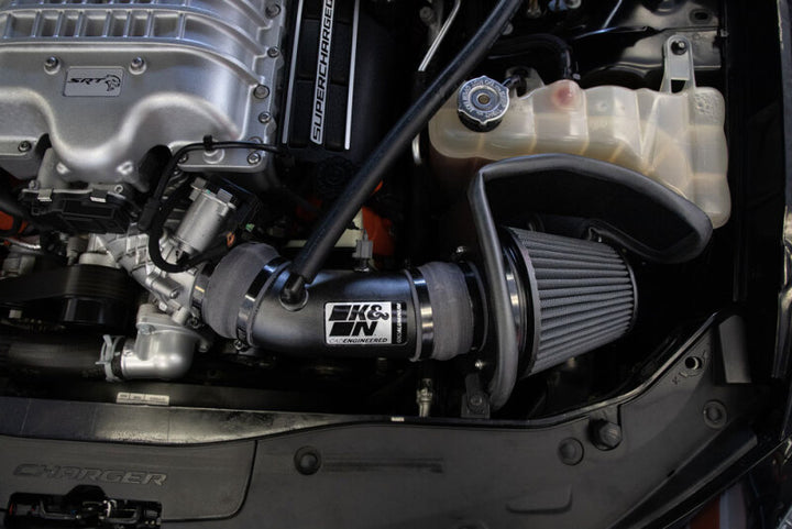 K&N 17-23 Dodge Charger/Challenger Hellcat SC 6.2L V8 DRYFLOW Performance Air Intake System - Bull Strap
