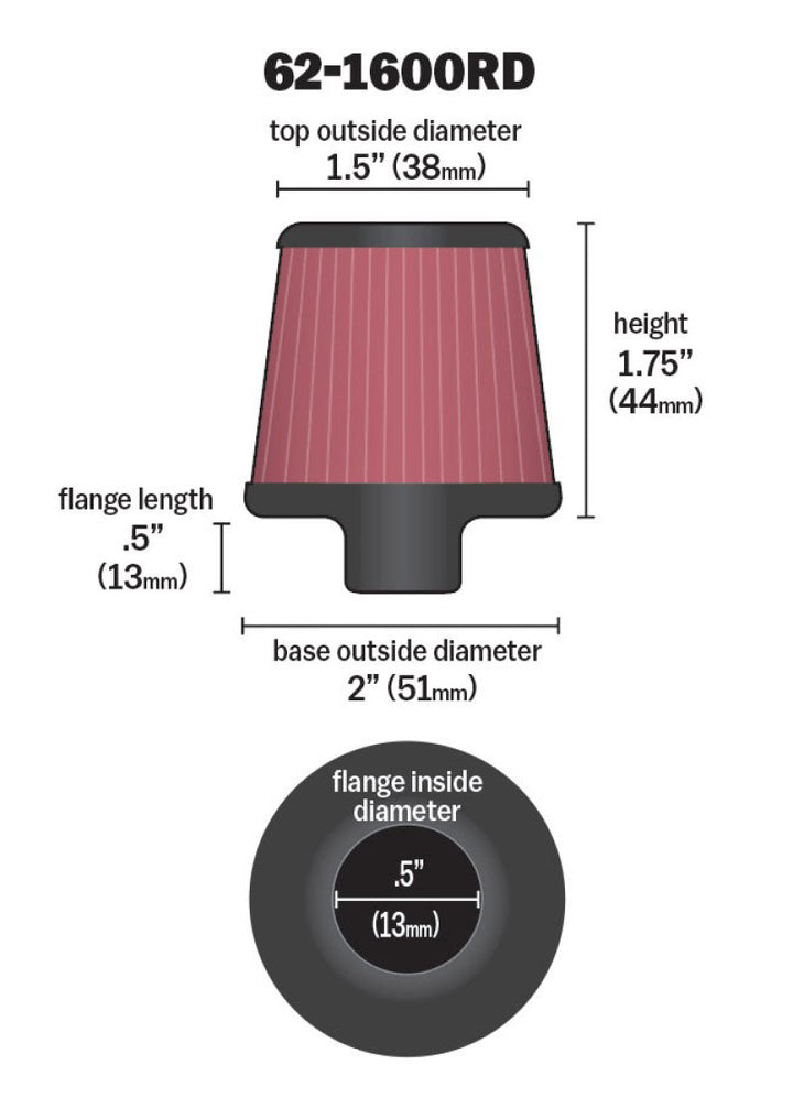 K&N 2in Base OD x .375in Flange ID x 1.75in H Rubber Base Crankcase Vent Filter - Bull Strap