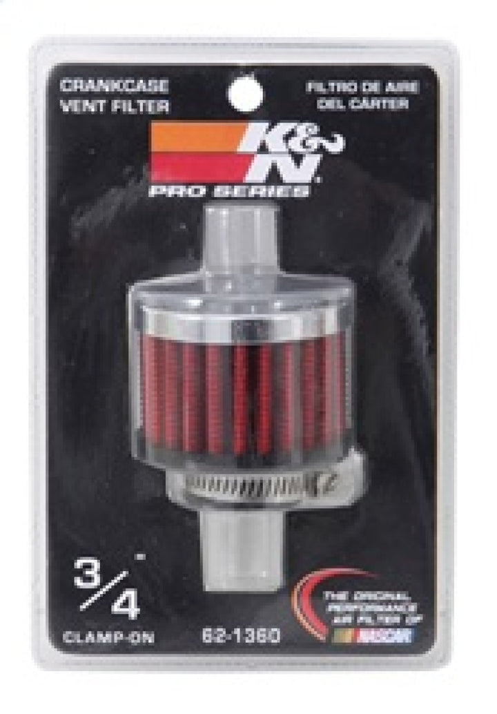K&N 3/4 inch ID 2 inch OD 1.5 inch H Clamp On Crankcase Vent Filter - Bull Strap
