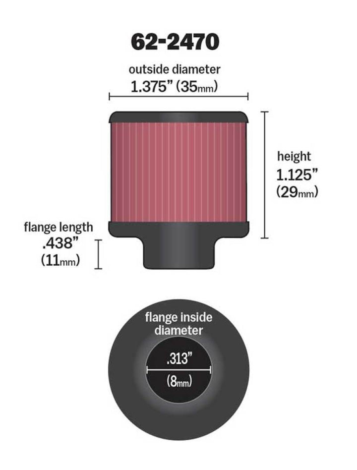 K&N .315/.431 Flange 1 3/8 inch OD 1.5 inch H Clamp On Crankcase Vent Filter - Bull Strap