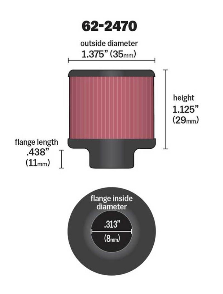 K&N .315/.431 Flange 1 3/8 inch OD 1.5 inch H Clamp On Crankcase Vent Filter - Bull Strap