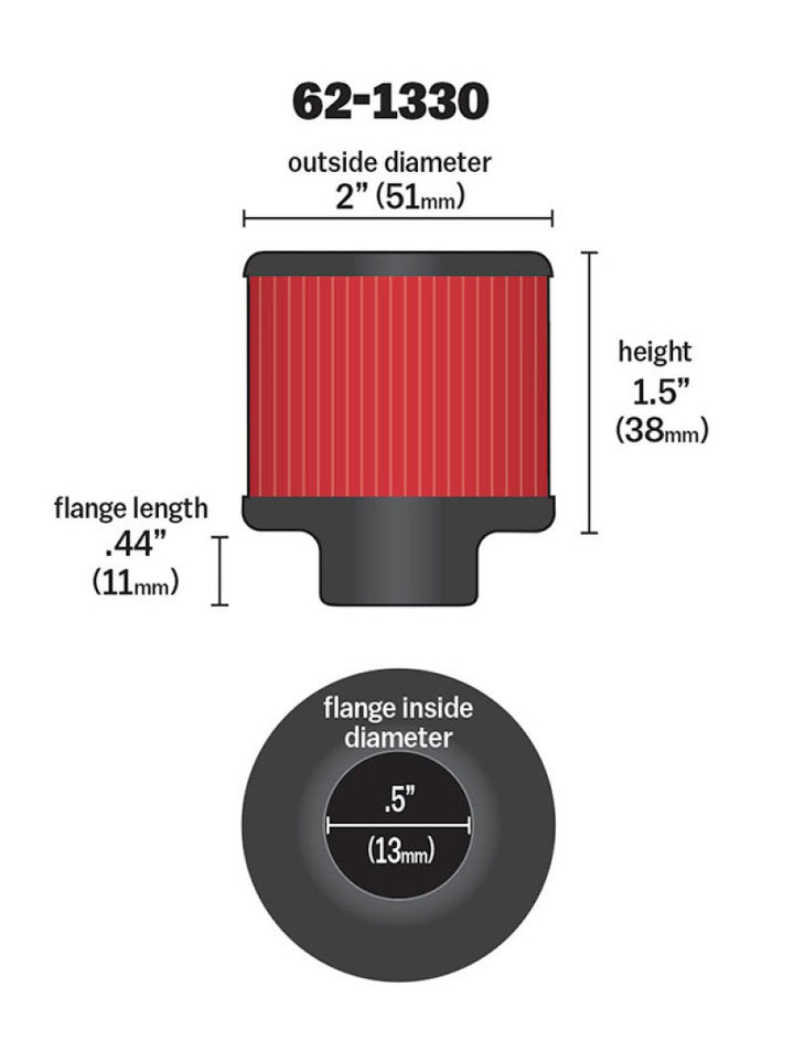 K&N Clamp On Rubber Base Crankcase Vent Filter 0.5in Flange ID 2in OD 1.5in Height - Bull Strap