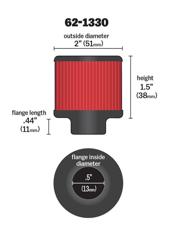 K&N Clamp On Rubber Base Crankcase Vent Filter 0.5in Flange ID 2in OD 1.5in Height - Bull Strap