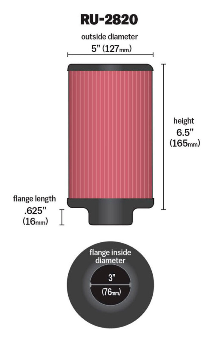 K&N Filter 3 inch Flange 5 inch OD 6 1/2 inch Height - Bull Strap