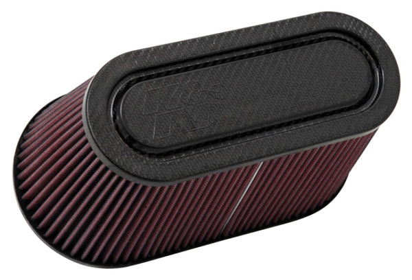 K&N Filter Univ Air Filter Carb Fib T/B 3-1/2in FLG OD / 12x6in B / 9-15/16x3-15/16in T / 6in H - Bull Strap