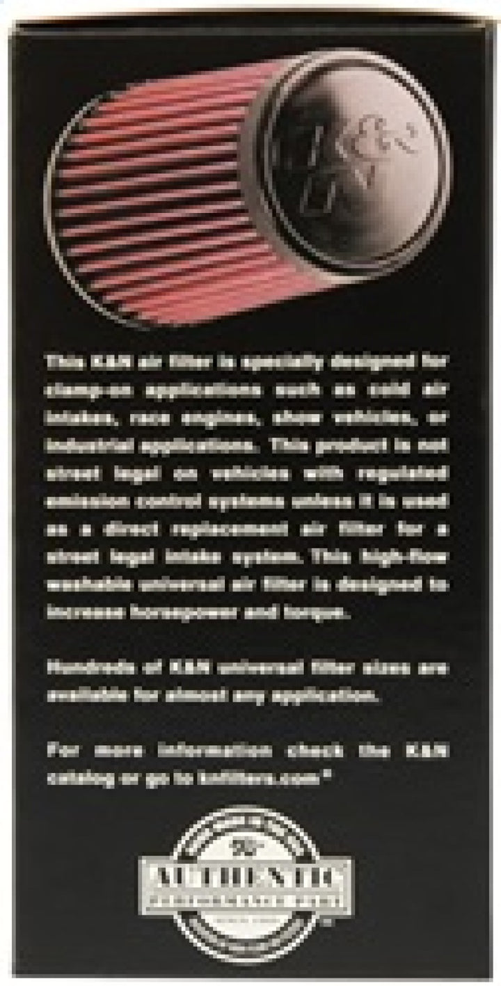 K&N Filter Universal Rubber Filter 3 1/2 inch Flange 4 5/8 inch Base 3 1/2 inch Top 7 inch Height - Bull Strap
