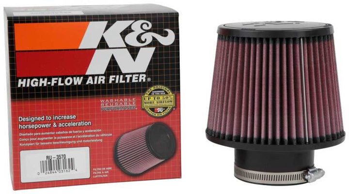 K&N Filter Universal Rubber Filter 3in Flange ID 6in Base OD 5.125in Top OD 5in Height - Bull Strap