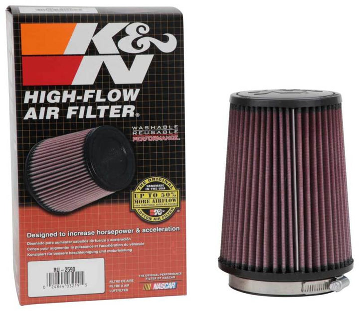 K&N Filter Universal Rubber Filter 4 inch Flange 5 3/8 inch Base 4 3/8 inch Top 7 inch Height - Bull Strap