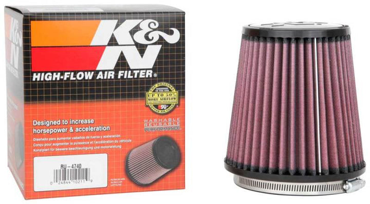 K&N Filter Universal Rubber Filter Round Tapered 4.5in  Flange 5.875in Base 4.5 inch Top 6in  Height - Bull Strap