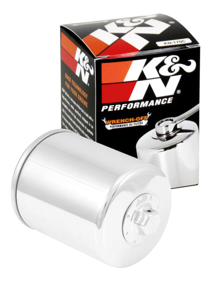 K&N Harley Davidson 3in OD x 4.063in H Chrome Oil Filter - Bull Strap