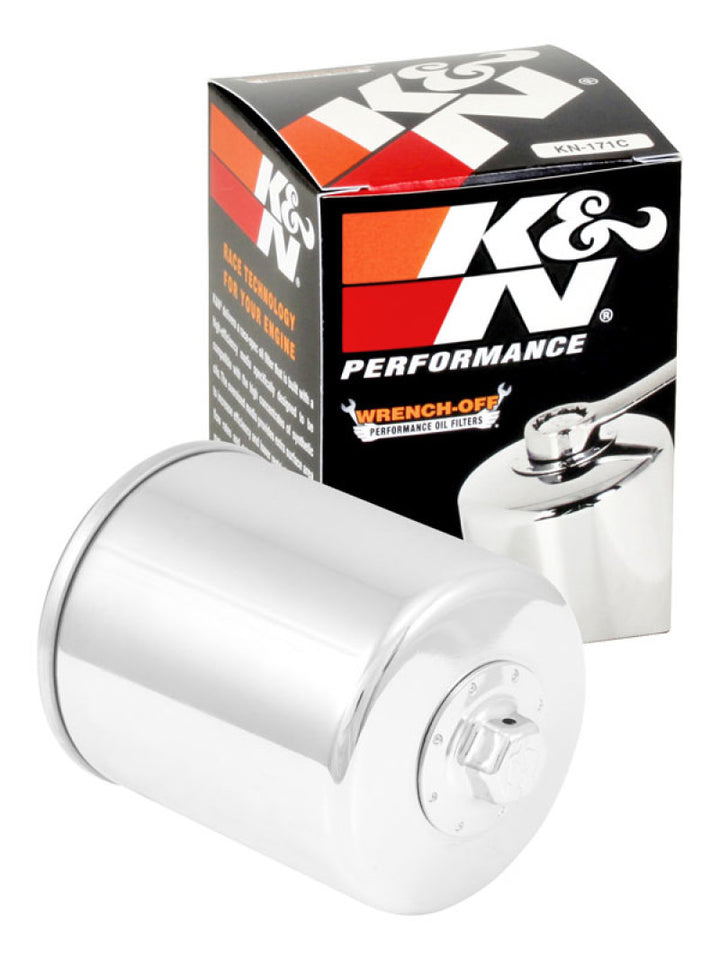 K&N Harley Davidson / Buell 3in OD x 4.063in H Chrome Oil Filter - Bull Strap