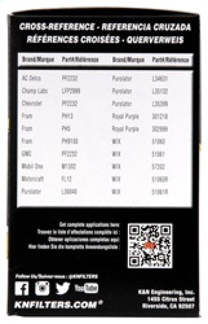 K&N Oil Filter OIL FILTER; AUTOMOTIVE - Bull Strap