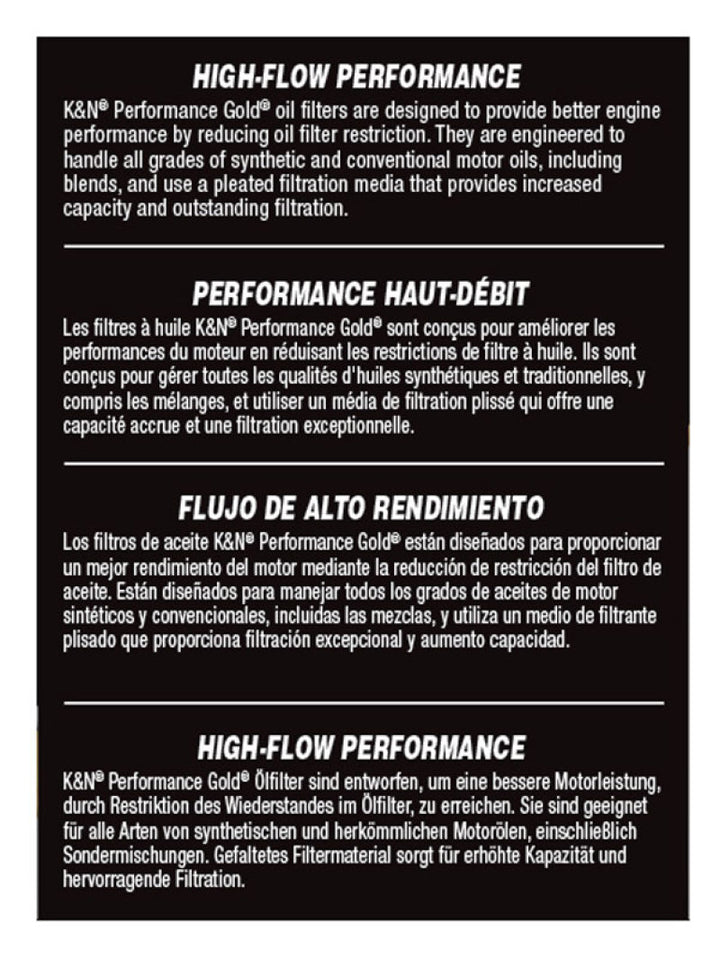 K&N Performance Oil Filter - 14-18 Fiat 500L 1.4L L4 Gas - Bull Strap