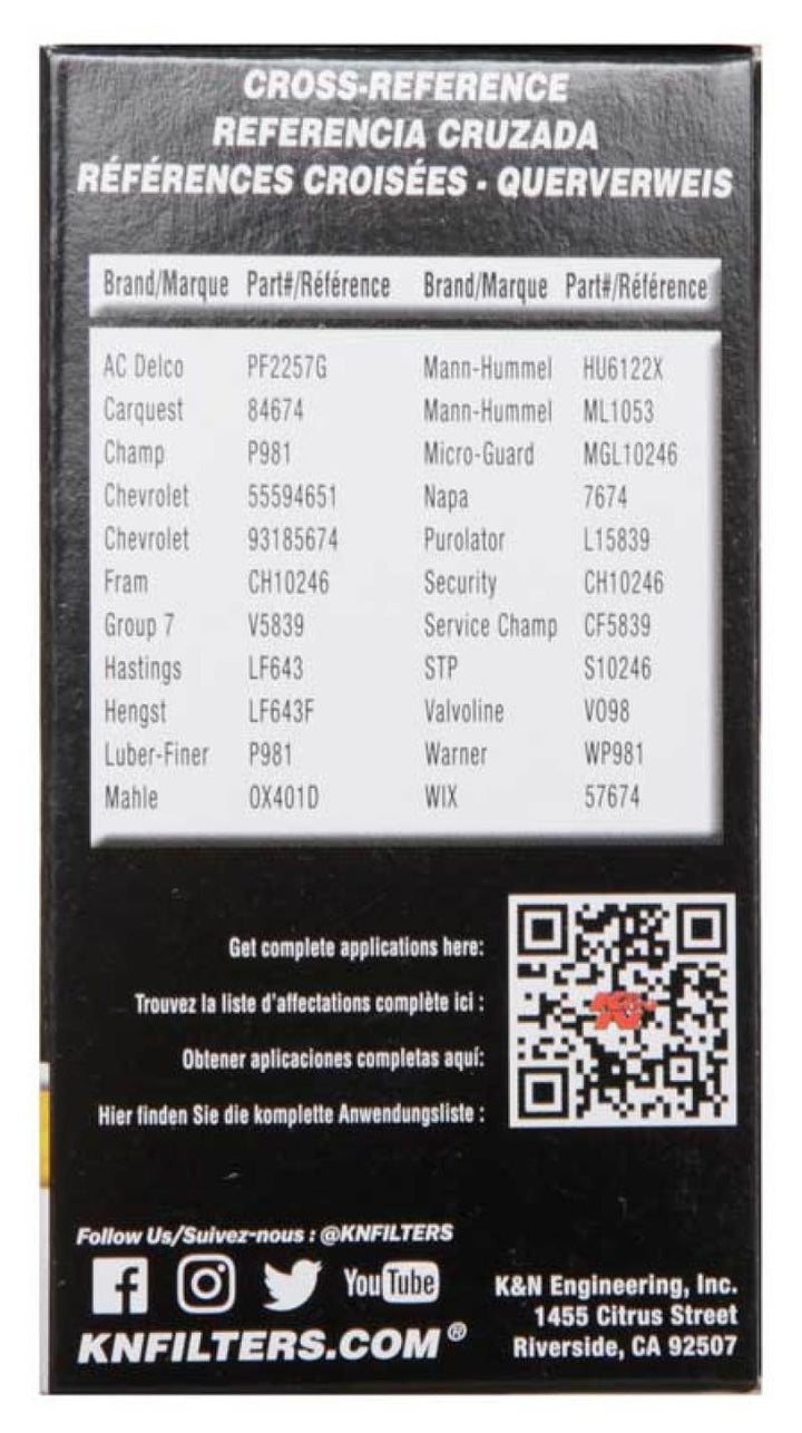 K&N Performance Oil Filter for 09-19 GM 1.4L / 1.6L / 1.8L w/ Hengst Filter Housing - Bull Strap