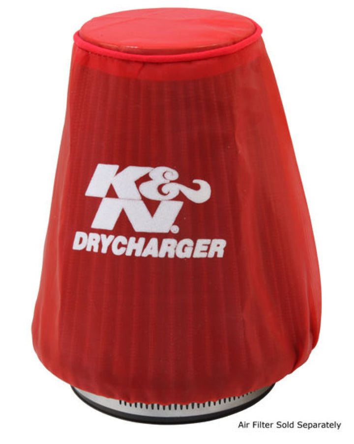 K&N Red Drycharger 5.25in x 3in Round Tapered Air Filter Wrap - Bull Strap