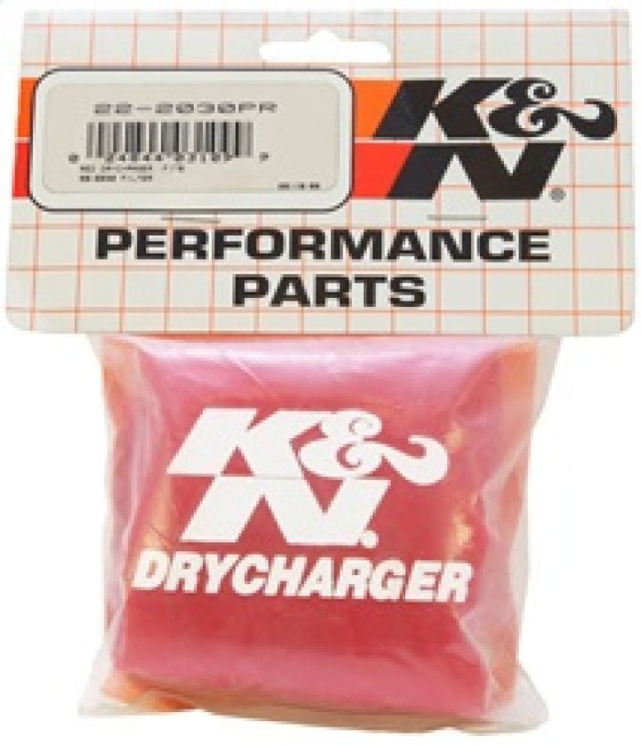 K&N Red Drycharger 5.25in x 3in Round Tapered Air Filter Wrap - Bull Strap