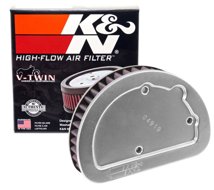 K&N Replacement Unique Air Filter 6.625in L x 4.75in W x 1.625in H with 1 Flange for Harley Davidson - Bull Strap