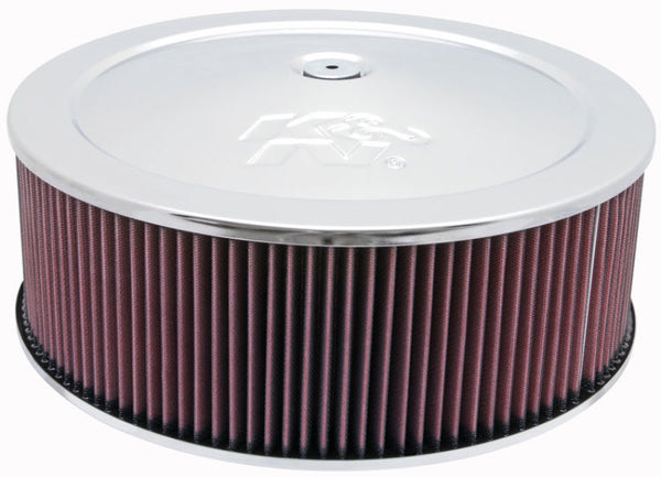 K&N Round Air Filter Assembly 5.25in ID / 5in Height / 5.125in Neck Flange / 1 1/4in Drop Base - Bull Strap