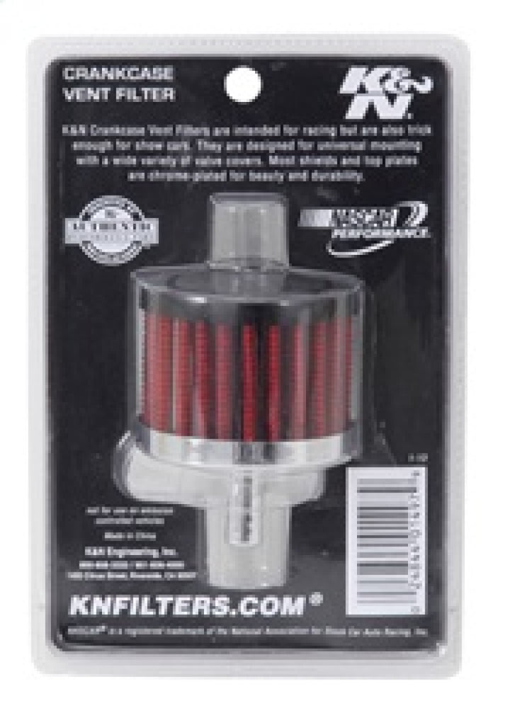 K&N Steel Base Crankcase Vent Filter 0.375in Vent OD x 2in OD x 1.5in Height - Bull Strap