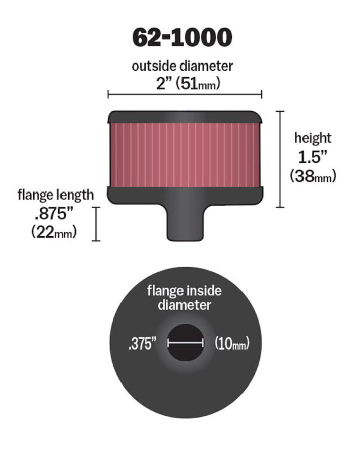 K&N Steel Base Crankcase Vent Filter 0.375in Vent OD x 2in OD x 1.5in Height - Bull Strap