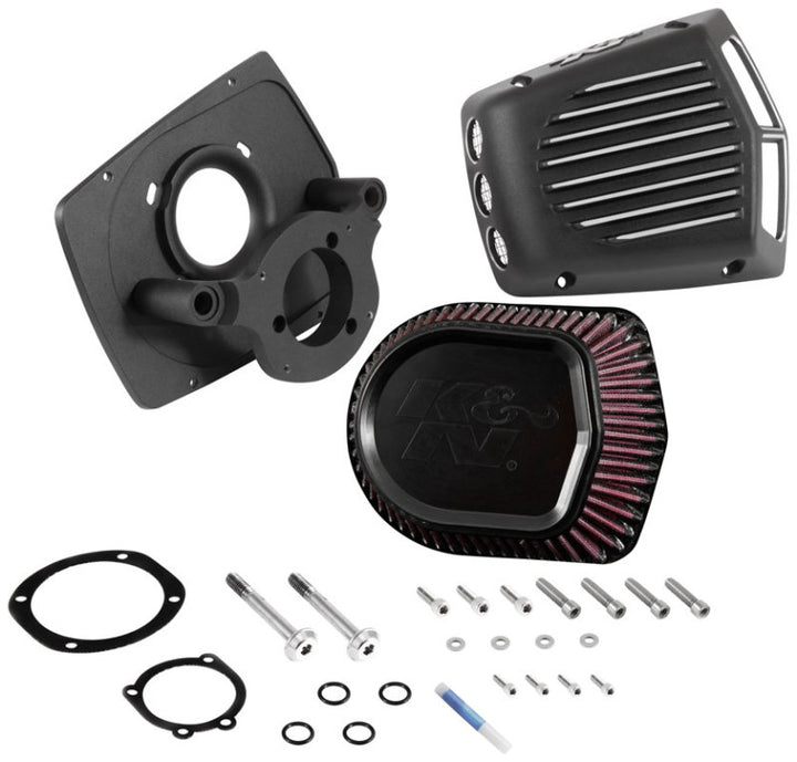 K&N Street Metal Intake System for 01-16 Harley-Davidson Softail/Dyna - Shaker Black - Bull Strap