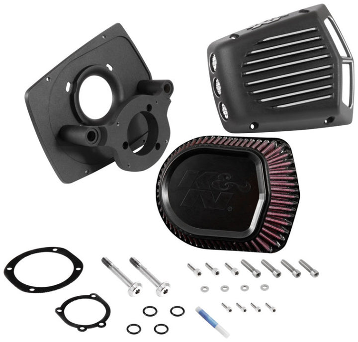 K&N Street Metal Intake System for 01-16 Harley-Davidson Softail/Dyna - Shaker Black - Bull Strap