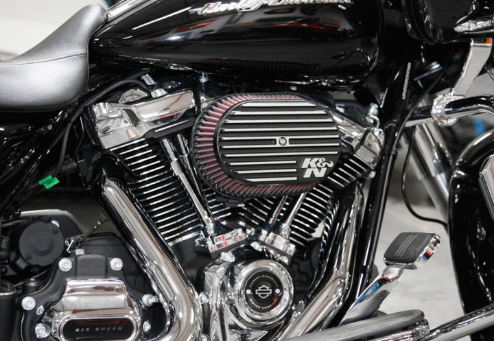 K&N Street Metal Intake System for 02-06 Harley-Davidson Road King F/I 88cl Side Draft Dyna/Softail - Bull Strap