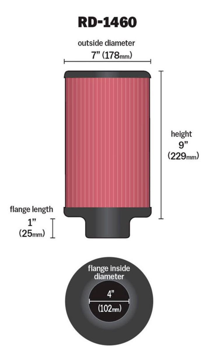 K&N Universal Air Filter 4in Flange ID 7in OD 9in Height - Bull Strap
