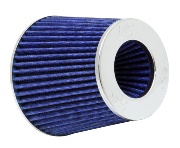 K&N Universal Air Filter Chrome Round Tapered Blue - 4in Flange ID x 1.125in Flange Length x 5.5in H - Bull Strap