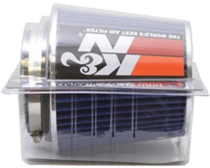 K&N Universal Air Filter Chrome Round Tapered Blue - 4in Flange ID x 1.125in Flange Length x 5.5in H - Bull Strap