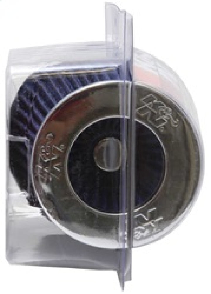 K&N Universal Air Filter Chrome Round Tapered Blue - 4in Flange ID x 1.125in Flange Length x 5.5in H - Bull Strap