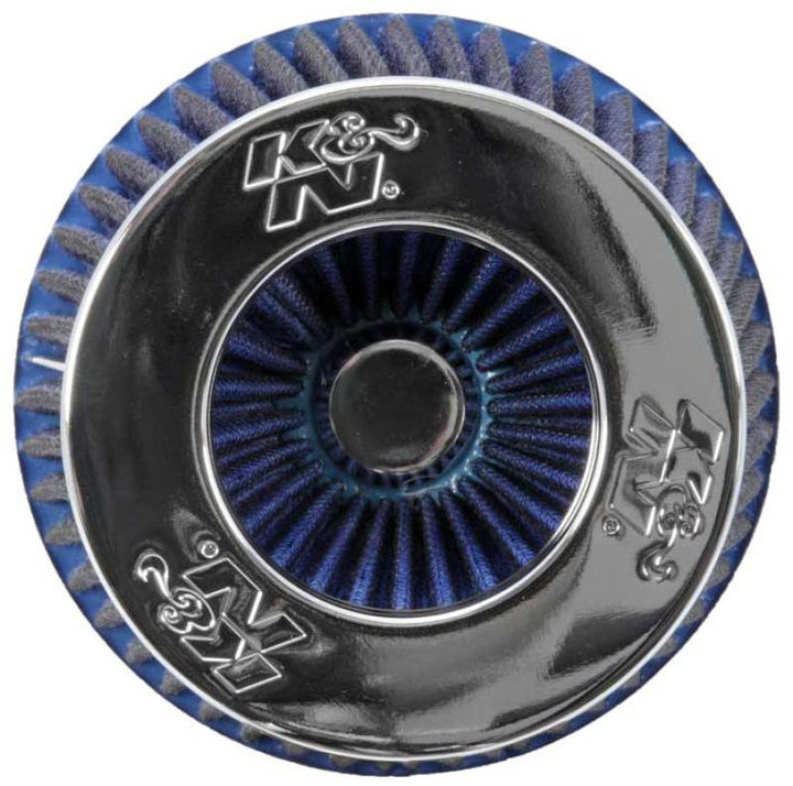 K&N Universal Air Filter Chrome Round Tapered Blue - 4in Flange ID x 1.125in Flange Length x 5.5in H - Bull Strap