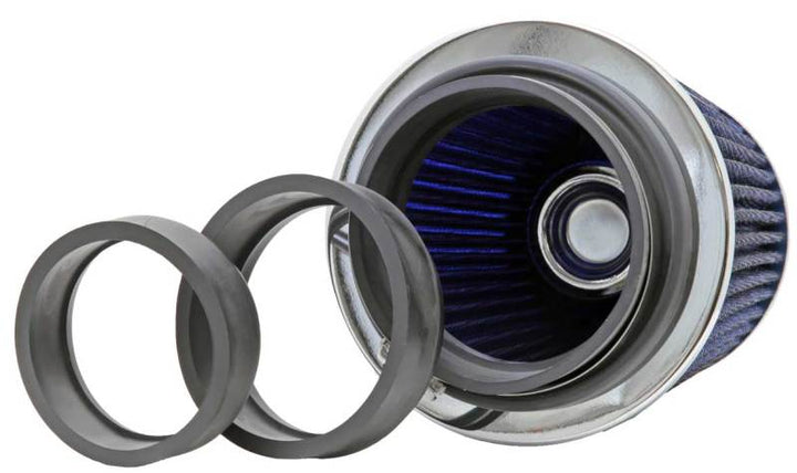 K&N Universal Air Filter Chrome Round Tapered Blue - 4in Flange ID x 1.125in Flange Length x 5.5in H - Bull Strap