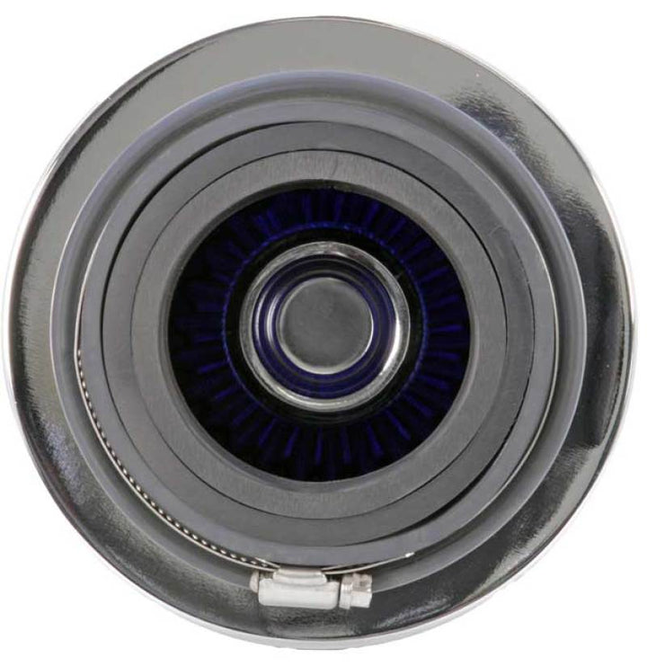 K&N Universal Air Filter Chrome Round Tapered Blue - 4in Flange ID x 1.125in Flange Length x 5.5in H - Bull Strap