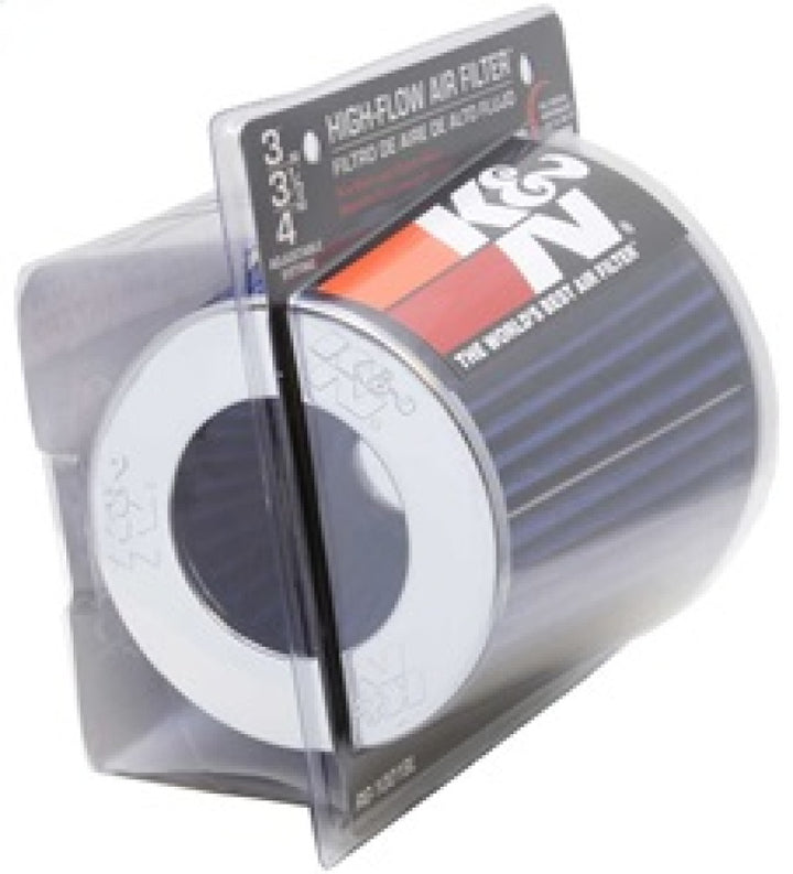 K&N Universal Air Filter Chrome Round Tapered Blue - 4in Flange ID x 1.125in Flange Length x 5.5in H - Bull Strap