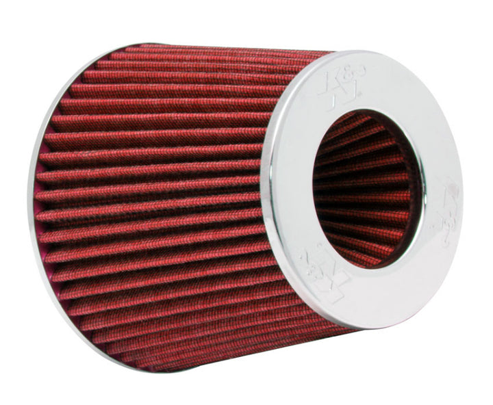 K&N Universal Air Filter Chrome Round Tapered Red - 4in Flange ID x 1.125in Flange Length x 5.5in H - Bull Strap